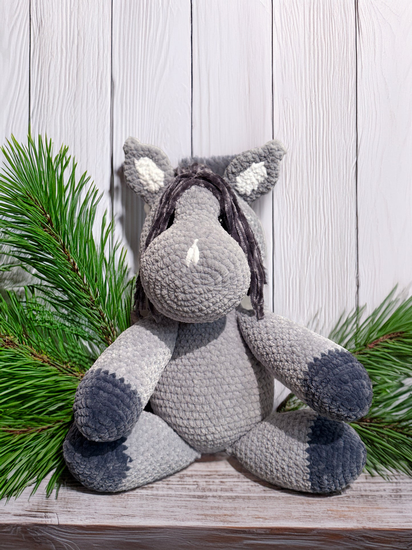 Customizable Crochet Horse - Light Gray