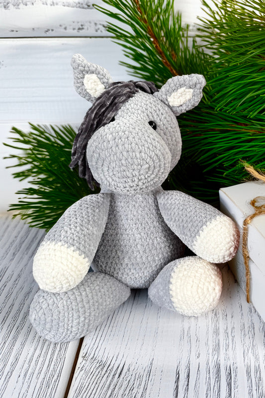 Customizable Crochet Horse - Light Gray